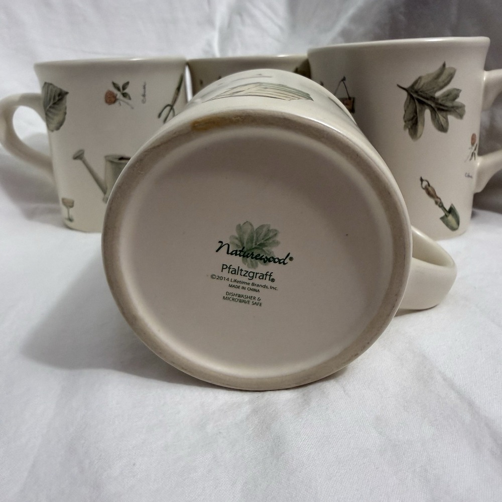 4 Pfaltzgraff NATUREWOOD Coffee MUGS 12 oz Cups Stoneware Gardening Excellent - Picture 4 of 4